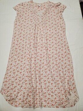 Carole Hochman Pink Floral Cotton Nightgown Size XL Pintuck Cap Sleeve